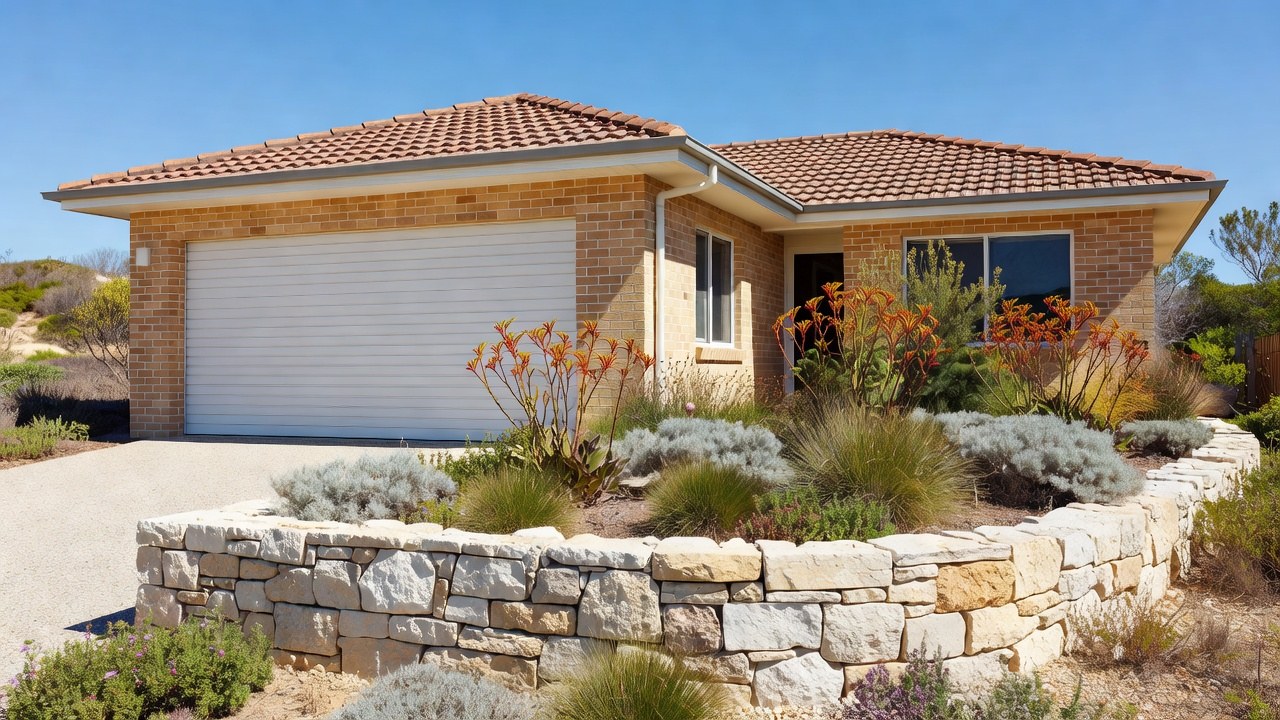 A roller garage door on a brick-and-tile home in Mandurah