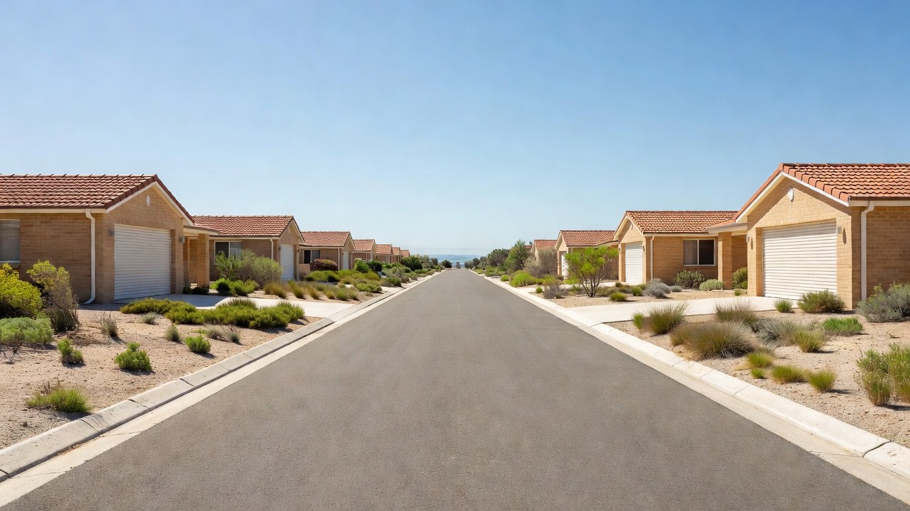 A quiet Peel region street of brick-and-tile homes with roller doors