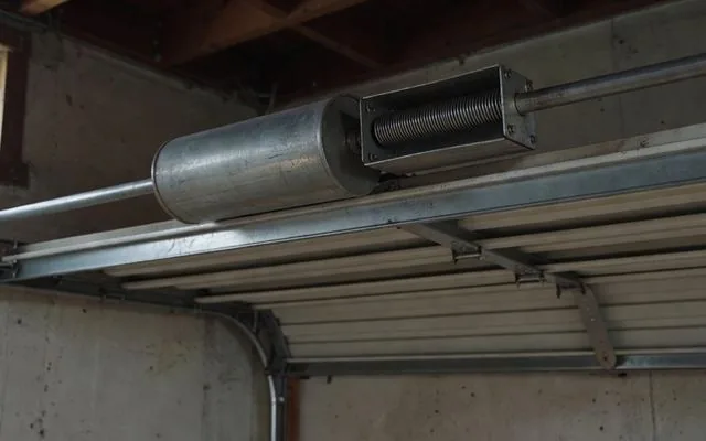 The drum and axle above a roller door