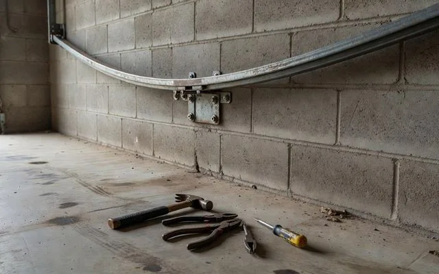 A garage door track and roller bracket
